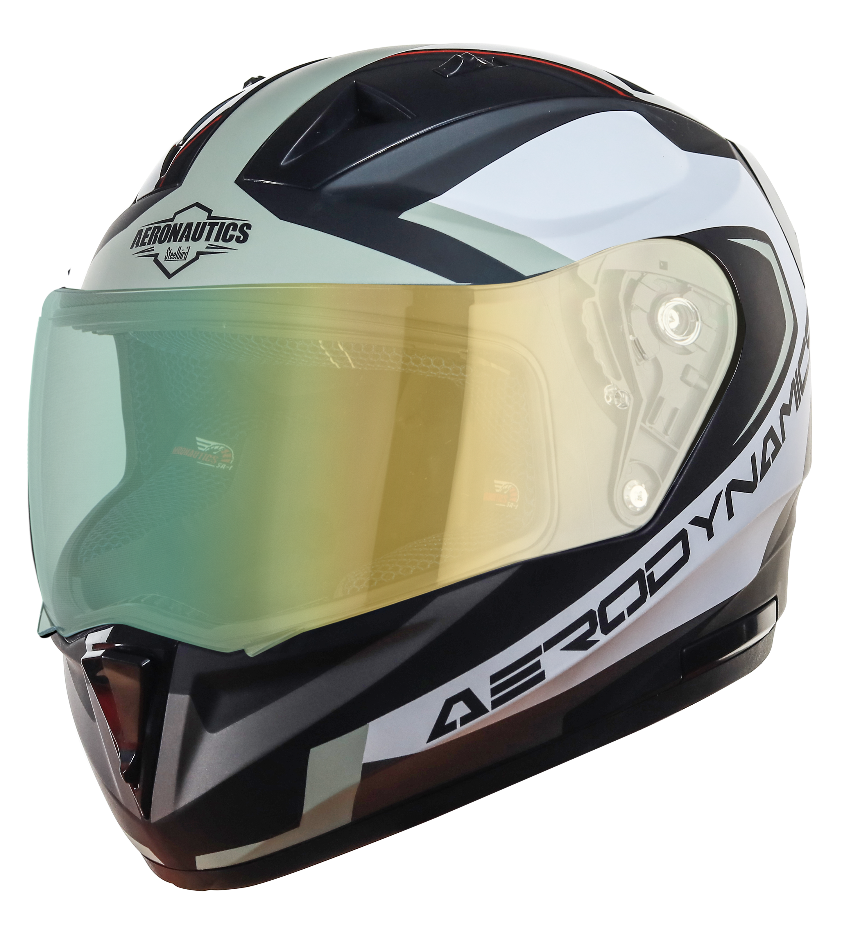 SA-1 Aerodynamics Mat Black With Gold(Fitted With Clear Visor Extra Green Night Vision Visor Free)